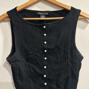 Christian Lacroix Black Buttoned Ribbed Tank Top